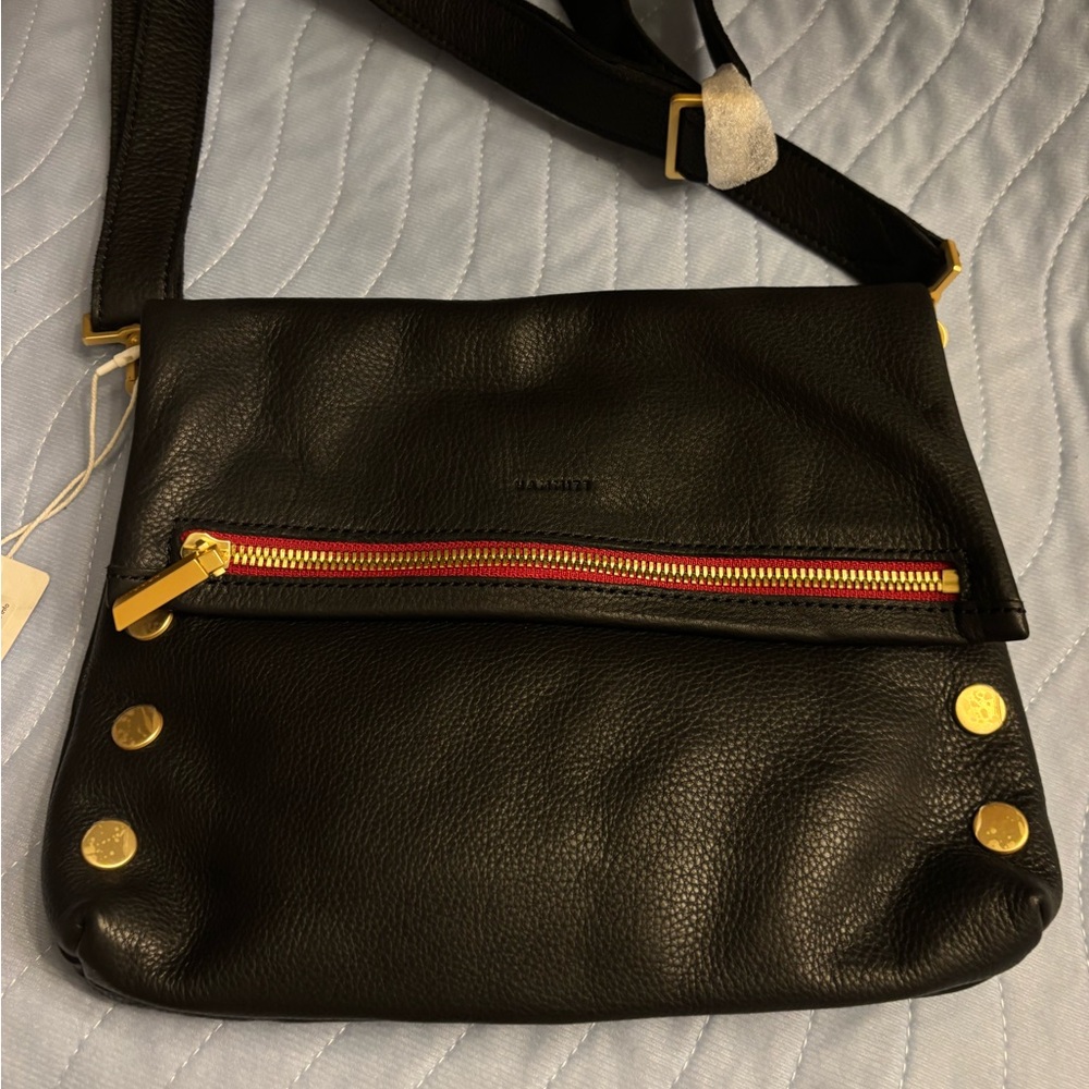 Hammitt  VIP Med , Black /Brushed Gold Ref Zip Crossbody  Bag  with dust bag